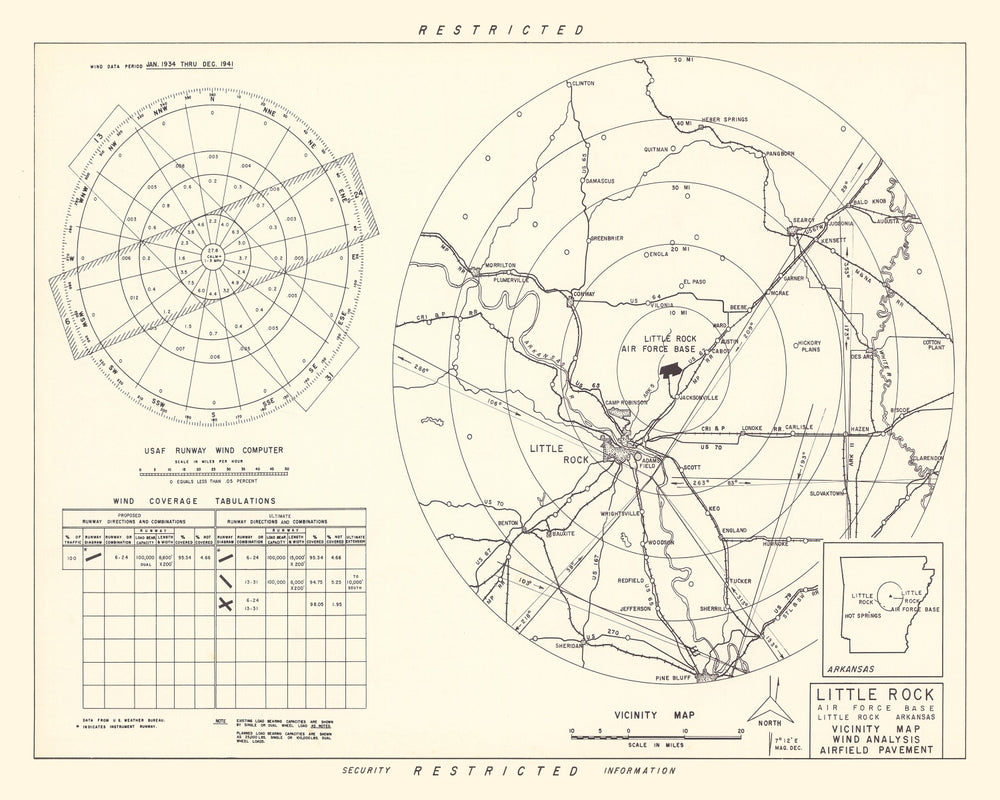 Vintage Map of the Little Rock Air Force Base Vicinity, 1952 print style example