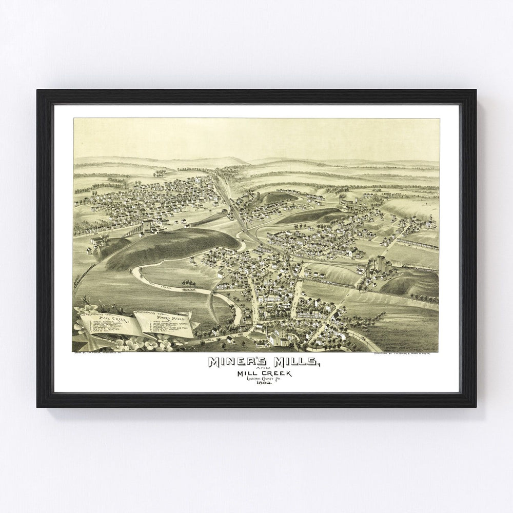 Miner's Mills & Mill Creek Vintage Map 1892