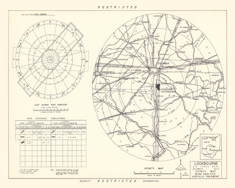 Vintage Map of the Lockbourne Air Force Base Vicinity, 1951 print style example