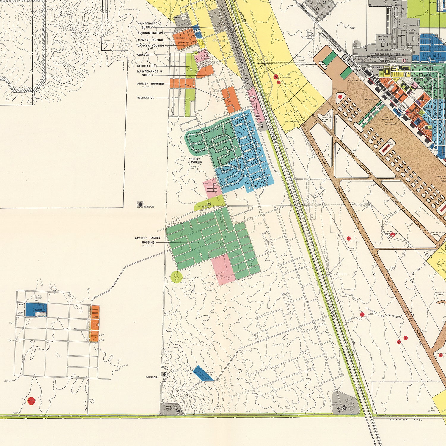 Restored historic details from the 1951 airfield map of Riverside, California