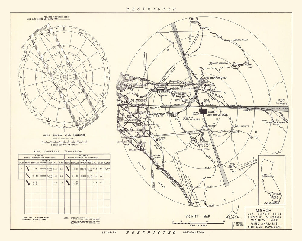 Vintage Map of the March Air Force Base Vicinity, 1951 print style example