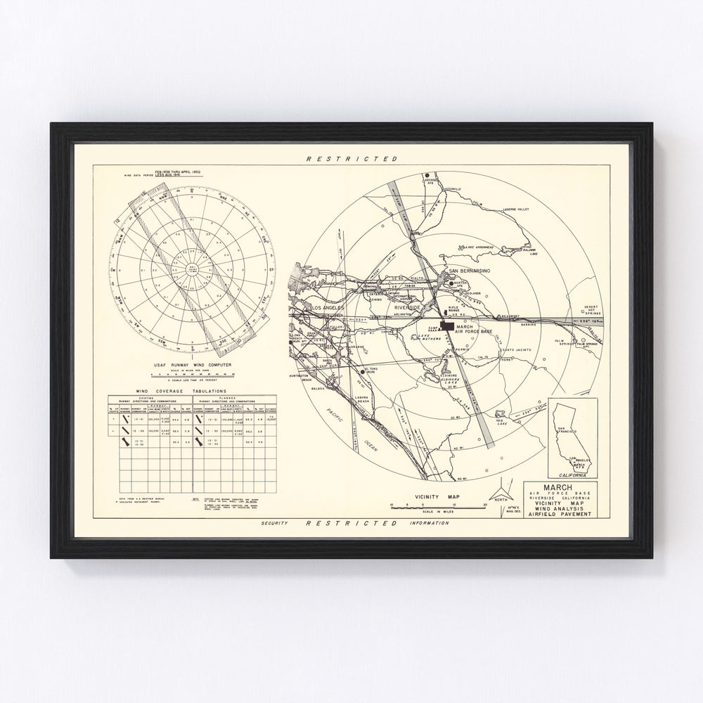March Air Force Base Vicinity Vintage Map 1951