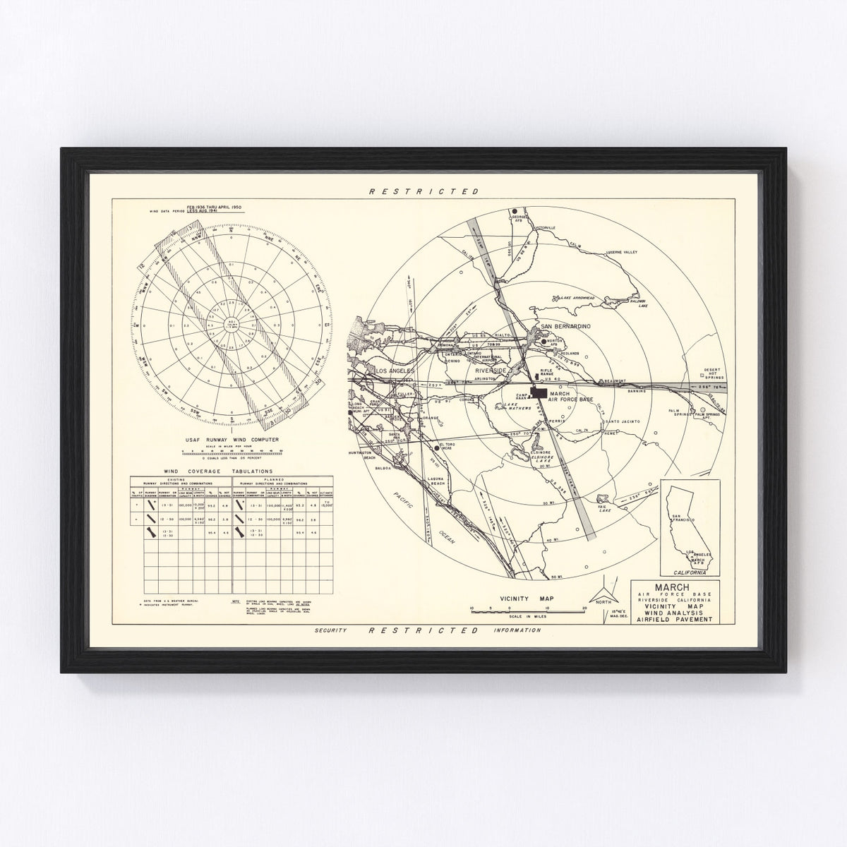 March Air Force Base Vicinity Vintage Map 1951