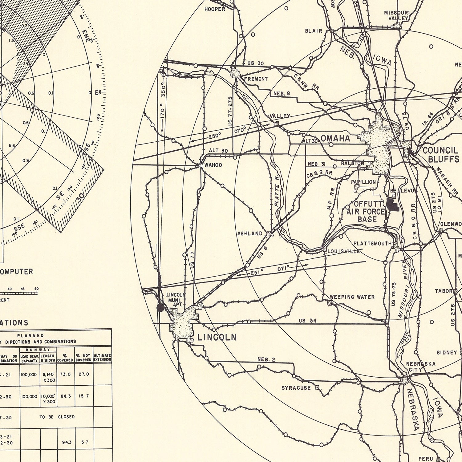 Restored historic details from the 1952 airfield map of Omaha, Nebraska