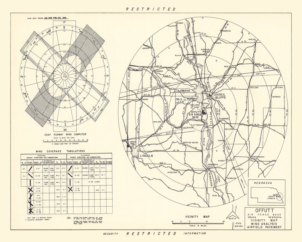 Vintage Map of the Offutt Air Force Base Vicinity, 1952 print style example