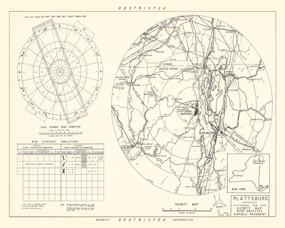 Vintage Map of the Plattsburg Barracks Vicinity, 1952 print style example
