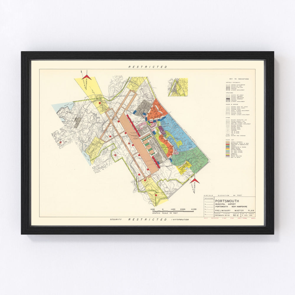 Portsmouth Municipal Airport Vintage Map 1951