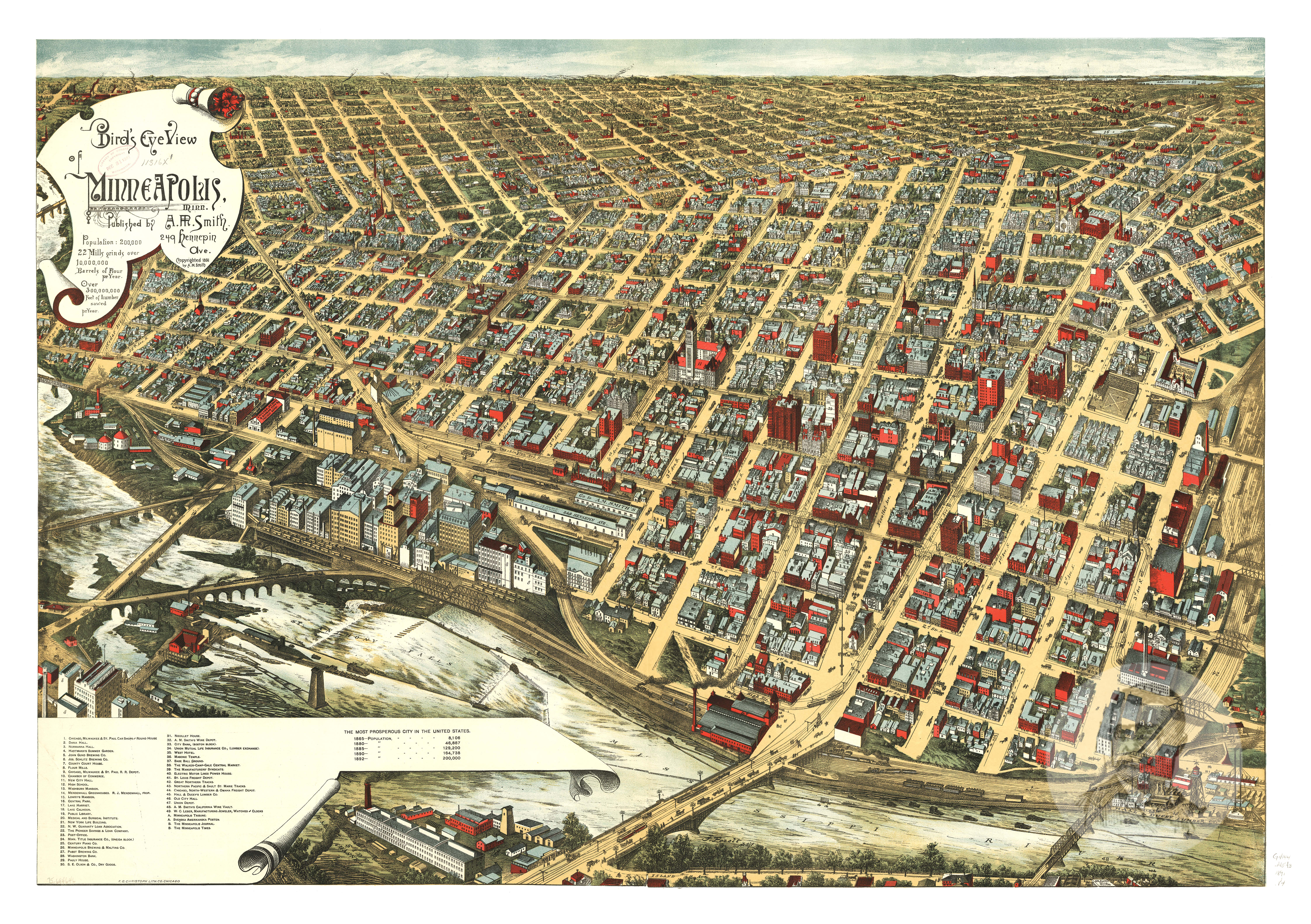 Hand Painted Map of Minneapolis, 1892 / Columbia Park / Bottineau / Marshall Terraces / Old Map Minneapolis / Vintage Minneapolis / online Map Art