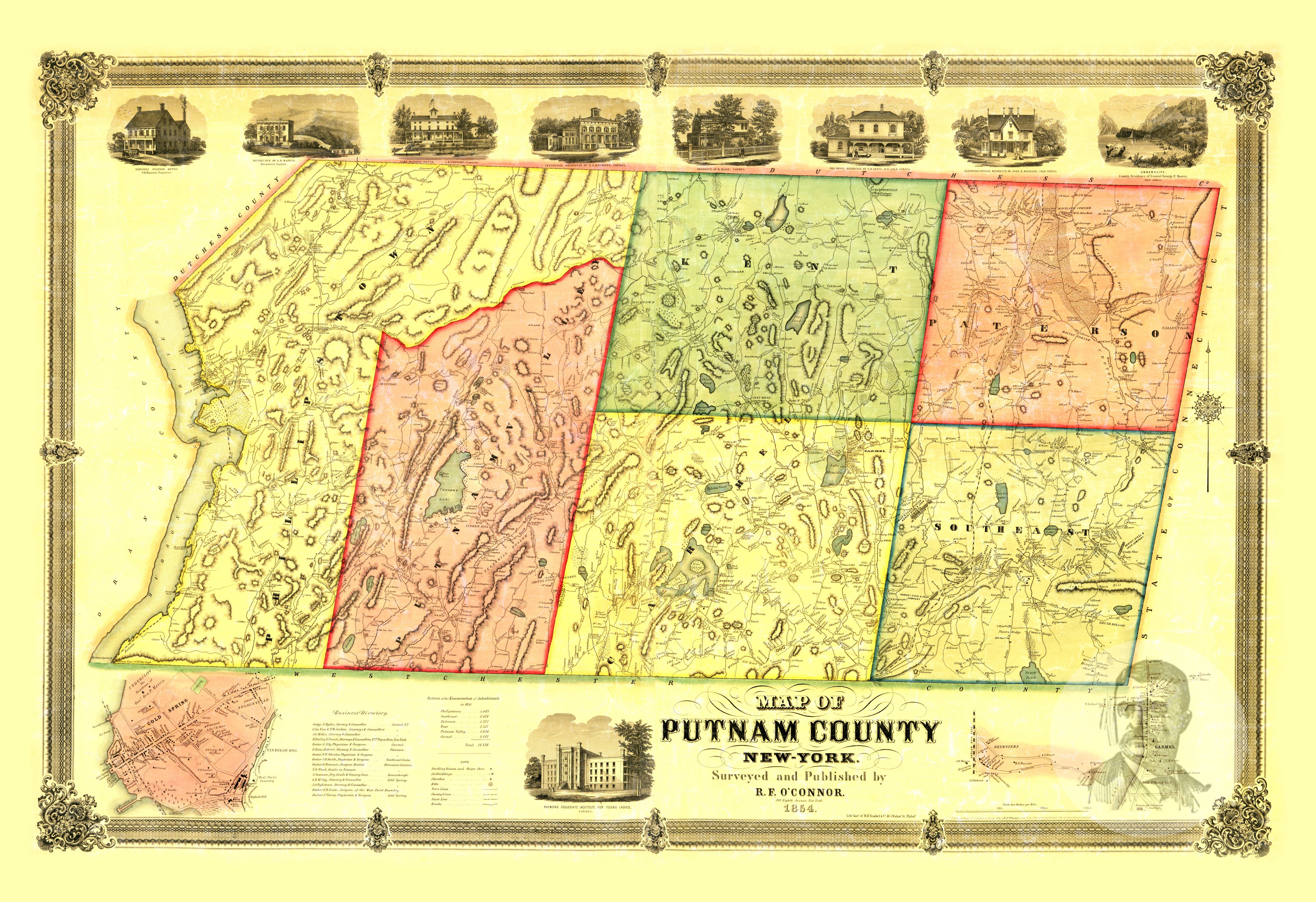 Antique Putnam & high quality Schenectady County, New York 1912 New Century Atlas Map – Cold Spring, Carmel, Mahopac, Patterson, Glenville, Duanesburg NY