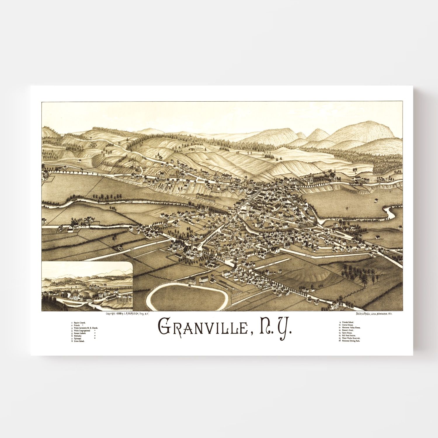 Vintage Map of Granville, New York 1886 by Ted's Vintage Art