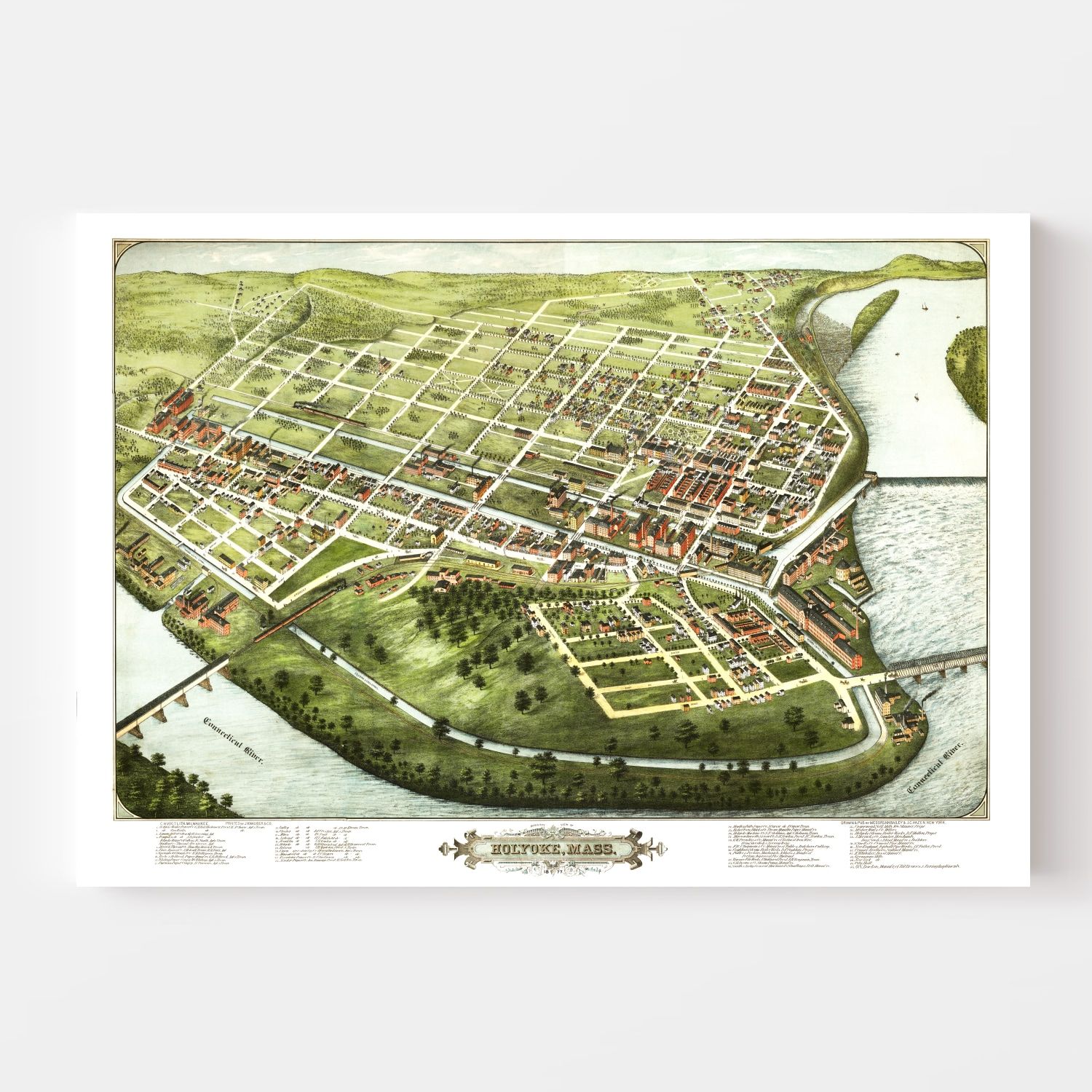 Vintage Map Of Holyoke Massachusetts 1877 By Teds Vintage Art 0992