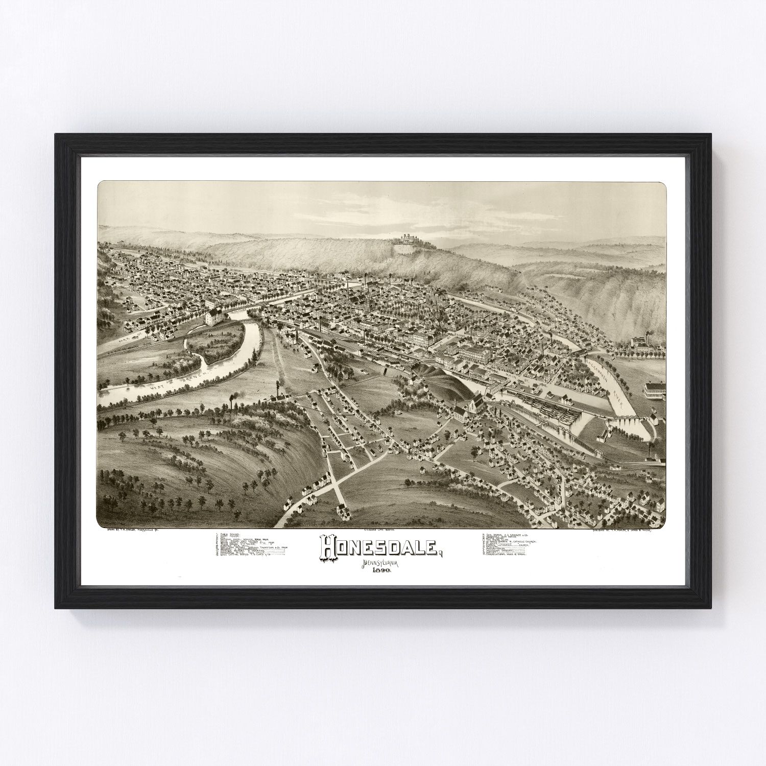 Vintage Map of Honesdale, Pennsylvania 1890 by Ted's Vintage Art