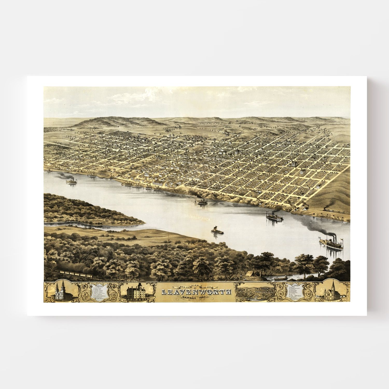 Vintage Map of Leavenworth, Kansas 1869 by Ted's Vintage Art