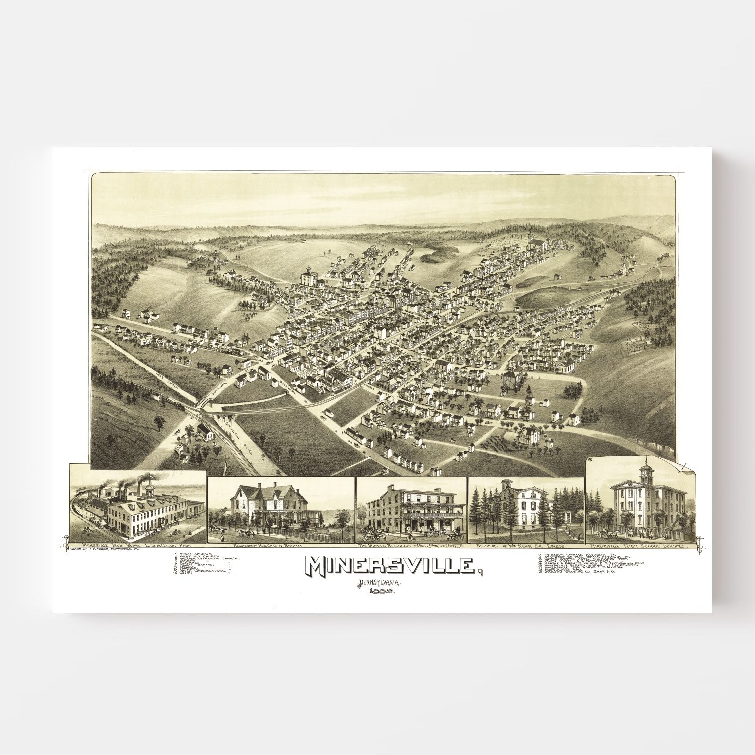 Vintage Map of Minersville, Pennsylvania 1889 by Ted's Vintage Art