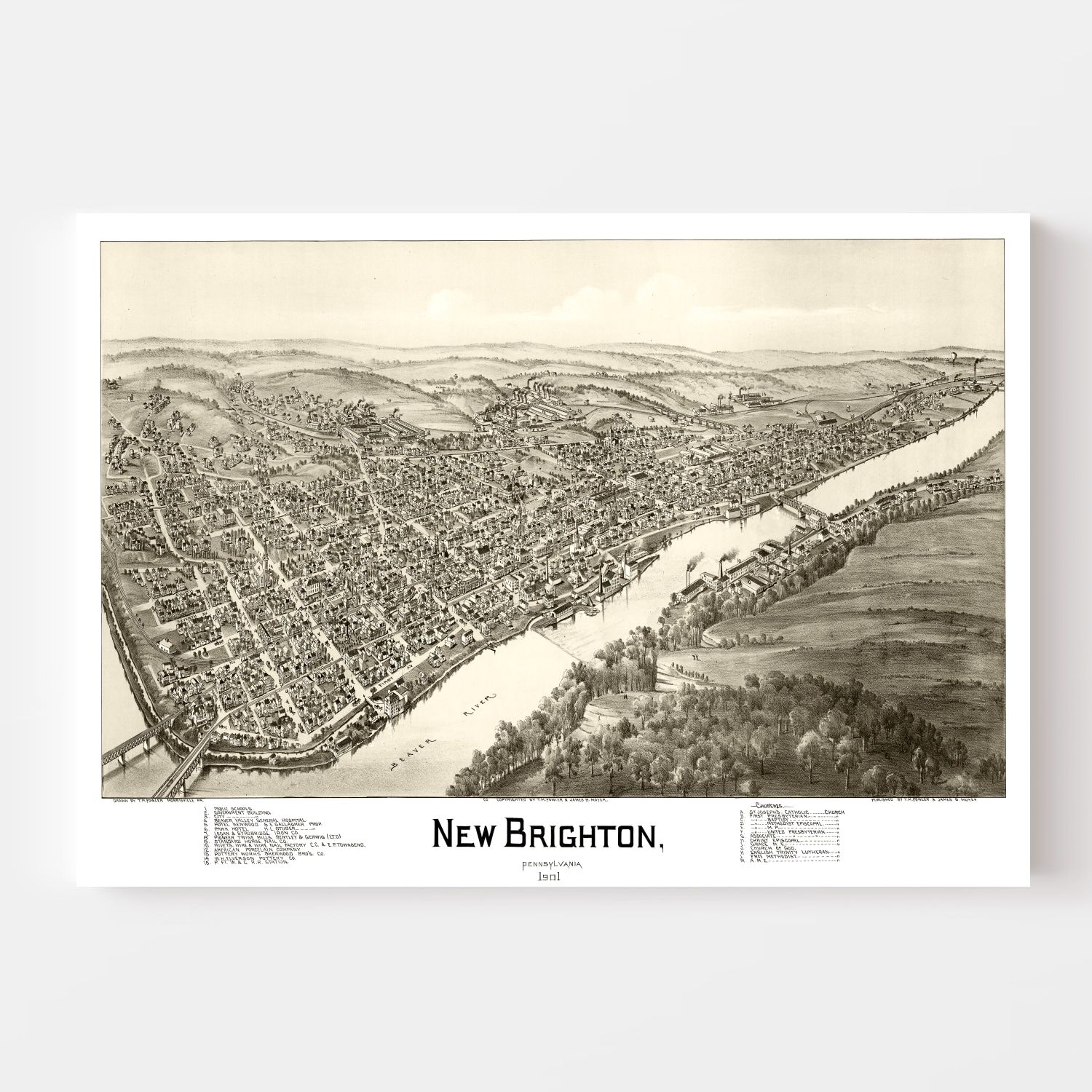 Vintage Map of New Brighton, Pennsylvania 1901 by Ted's Vintage Art