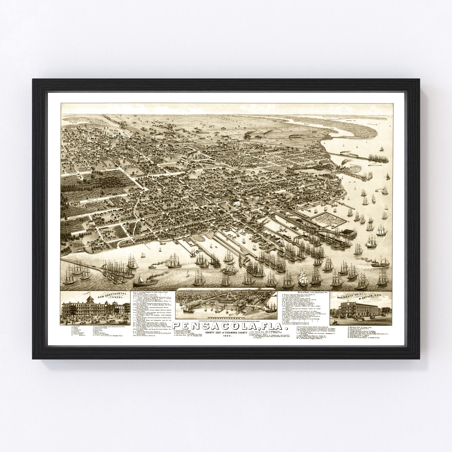 Vintage Map of Pensacola, Florida 1885 by Ted's Vintage Art