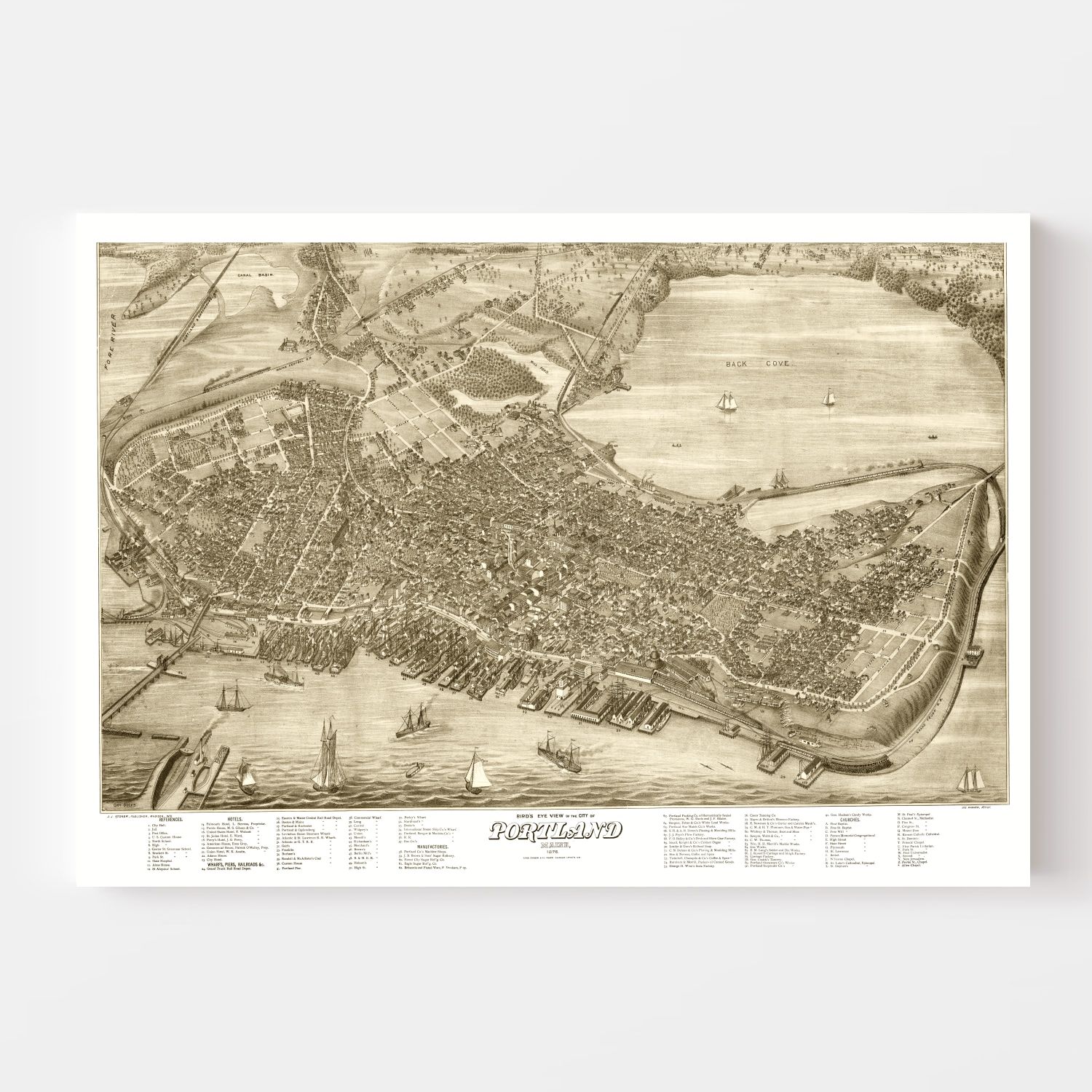 Vintage Map of Portland, Maine 1876 by Ted's Vintage Art