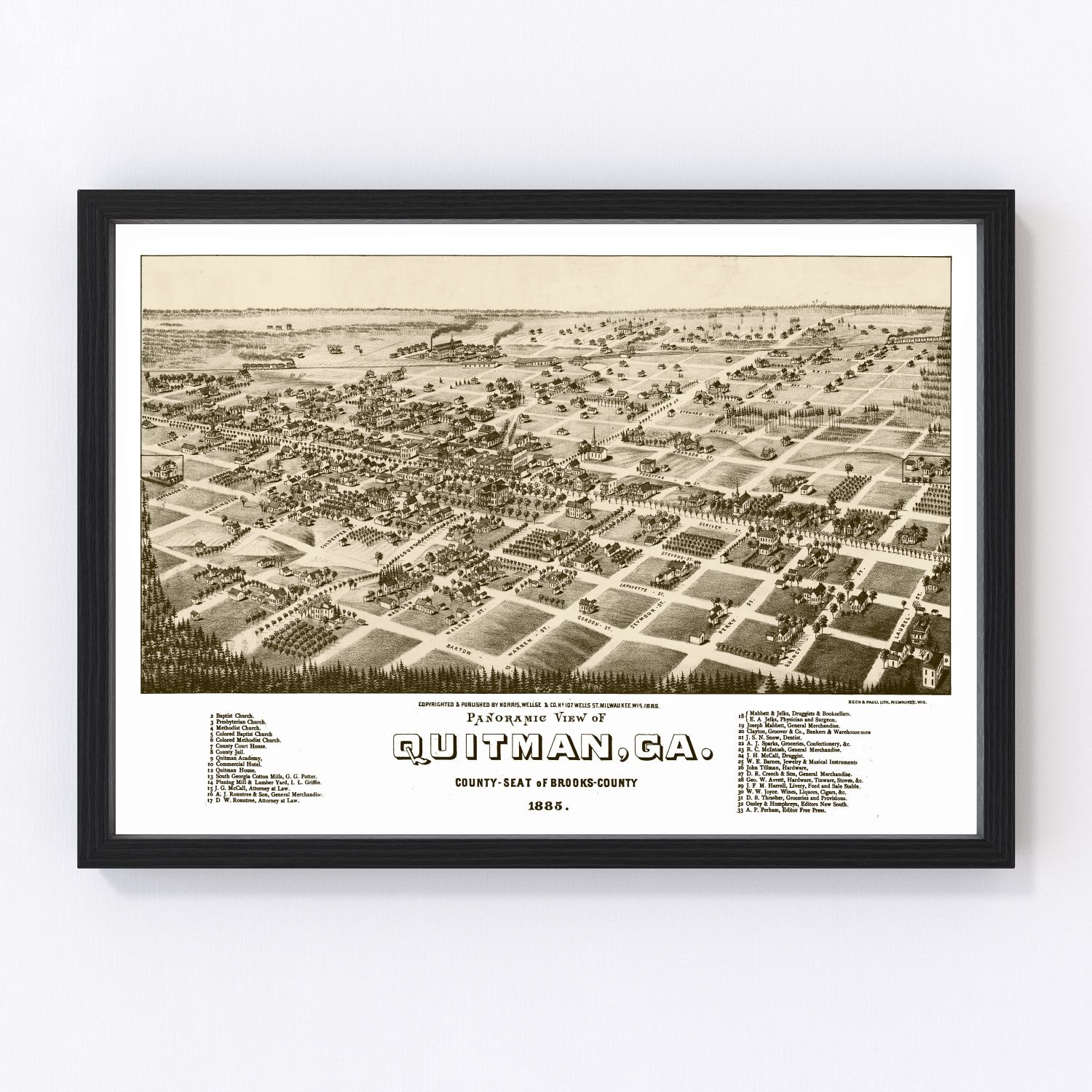 Vintage Map of Quitman, Georgia 1885 by Ted's Vintage Art