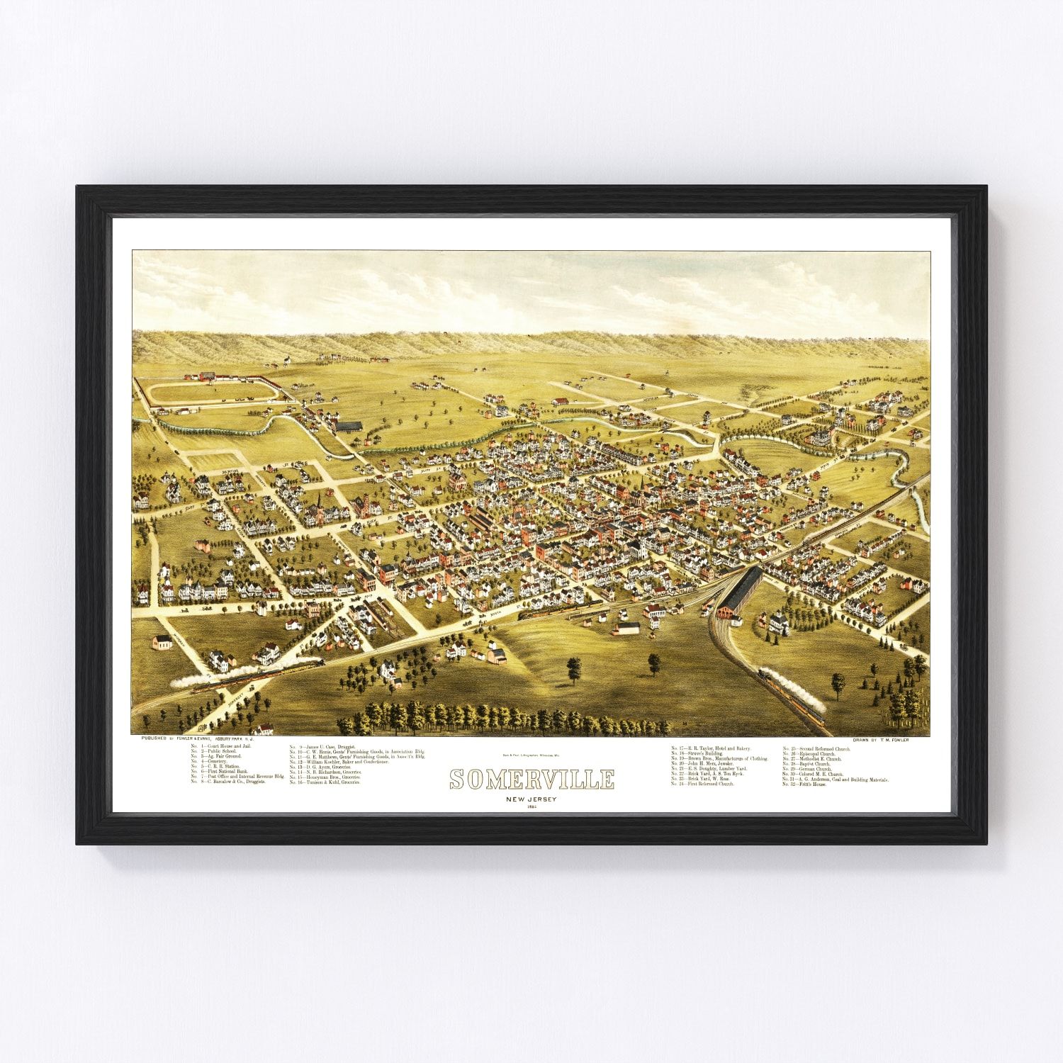 Vintage Map of Somerville, New Jersey 1882 by Ted's Vintage Art