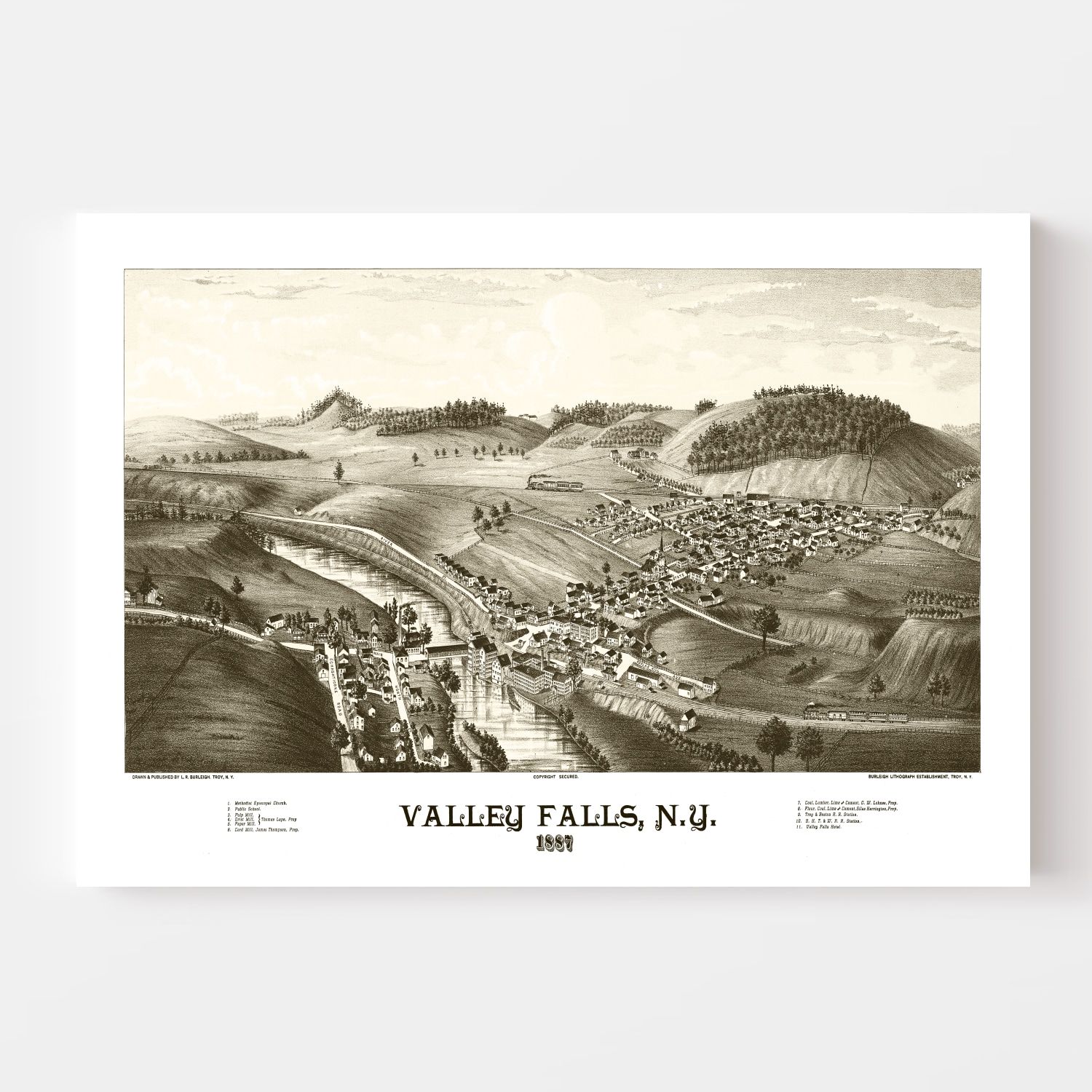 Vintage Map of Valley Falls, New York 1887 by Ted's Vintage Art