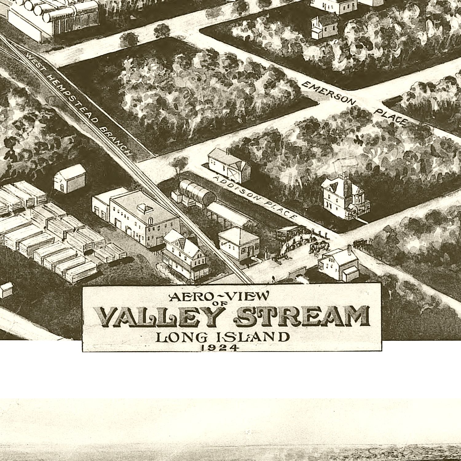 Vintage Map of Valley Stream, New York 1924 by Ted's Vintage Art