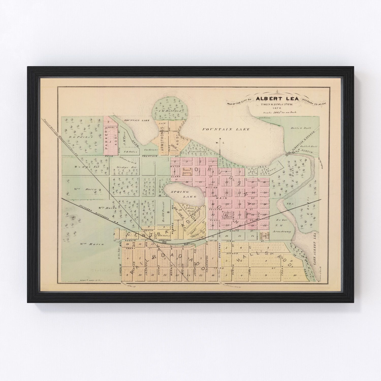 Vintage Map Of Albert Lea, Minnesota 1874 By Ted's Vintage Art