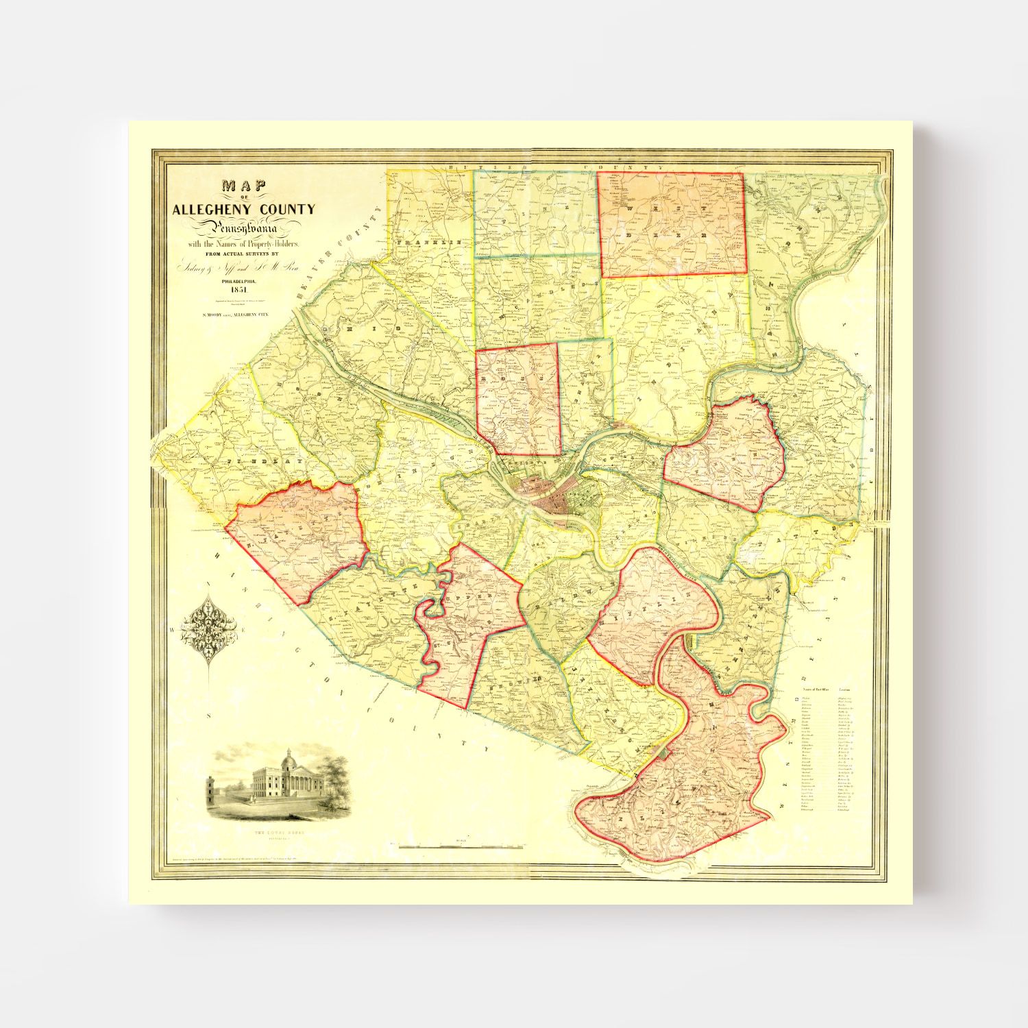 Vintage Map Of Allegheny County Pennsylvania 1851 By Teds Vintage Art 0976