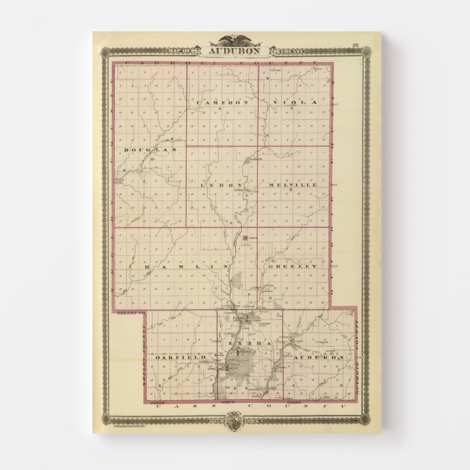 Vintage Map Of Audubon County Iowa, 1875 By Ted's Vintage Art