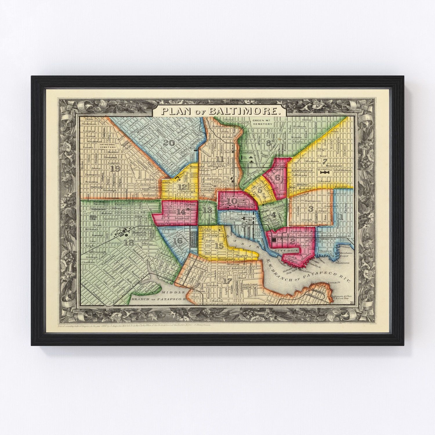 Vintage Map of Baltimore, Maryland 1860 by Ted's Vintage Art