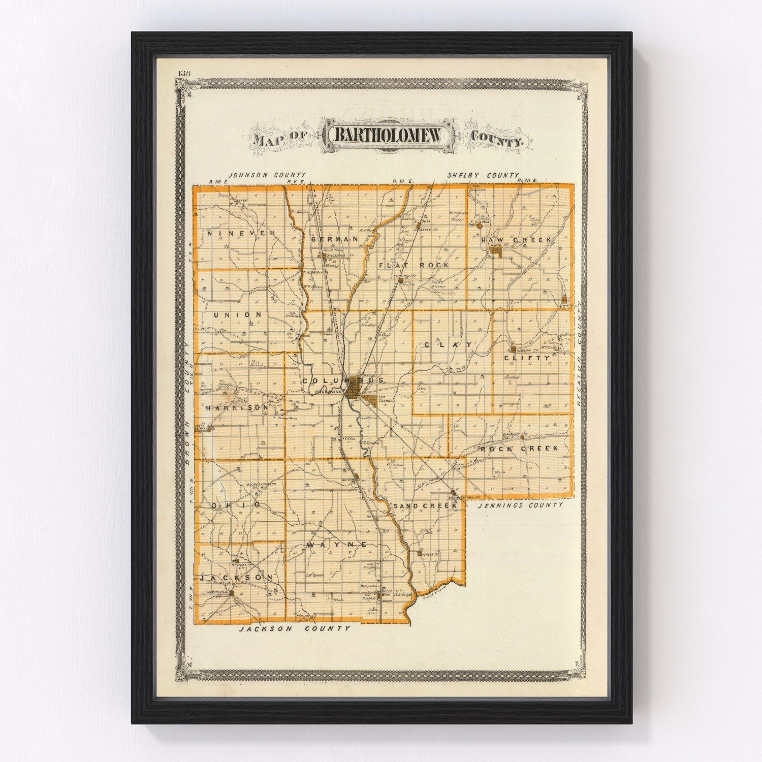 Vintage Map Of Bartholomew County Indiana 1876 By Teds Vintage Art 5887