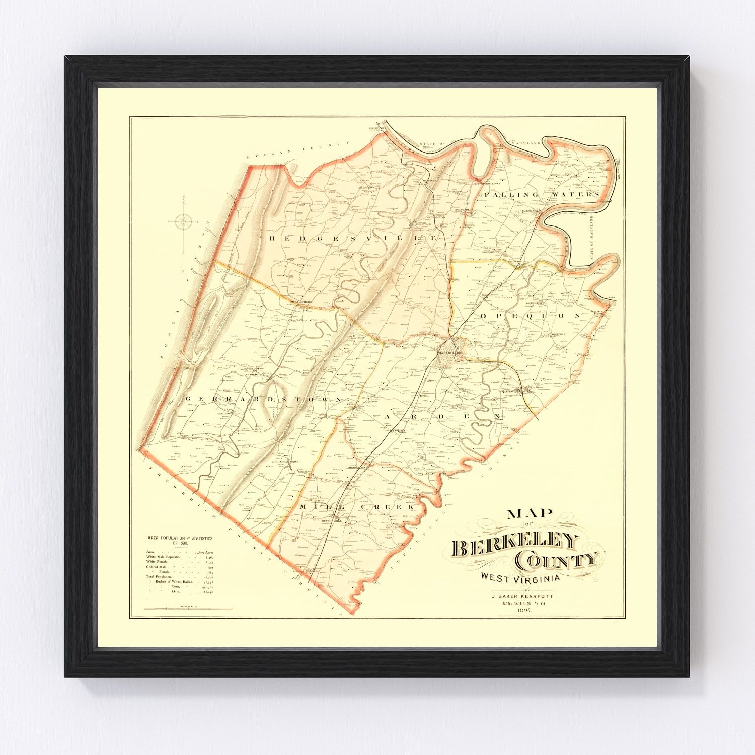 Vintage Map of Berkeley County, West Virginia 1894 by Ted's Vintage Art