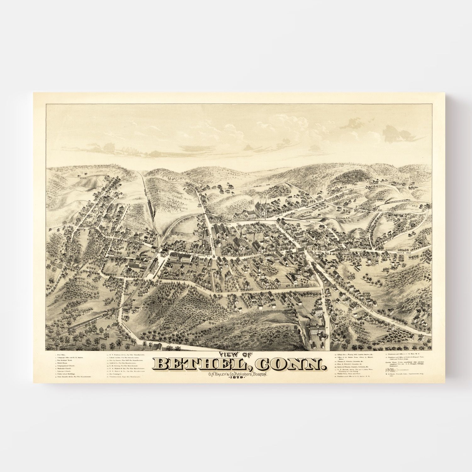 Vintage Map of Bethel, Connecticut 1879 by Ted's Vintage Art