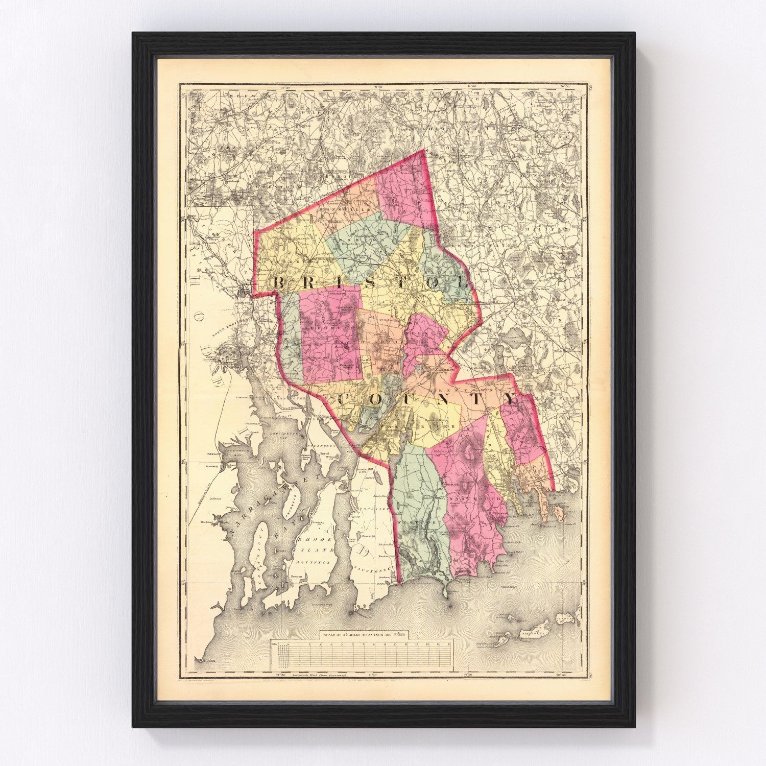 Vintage Map of Bristol County Massachusetts, 1871 by Ted's Vintage Art