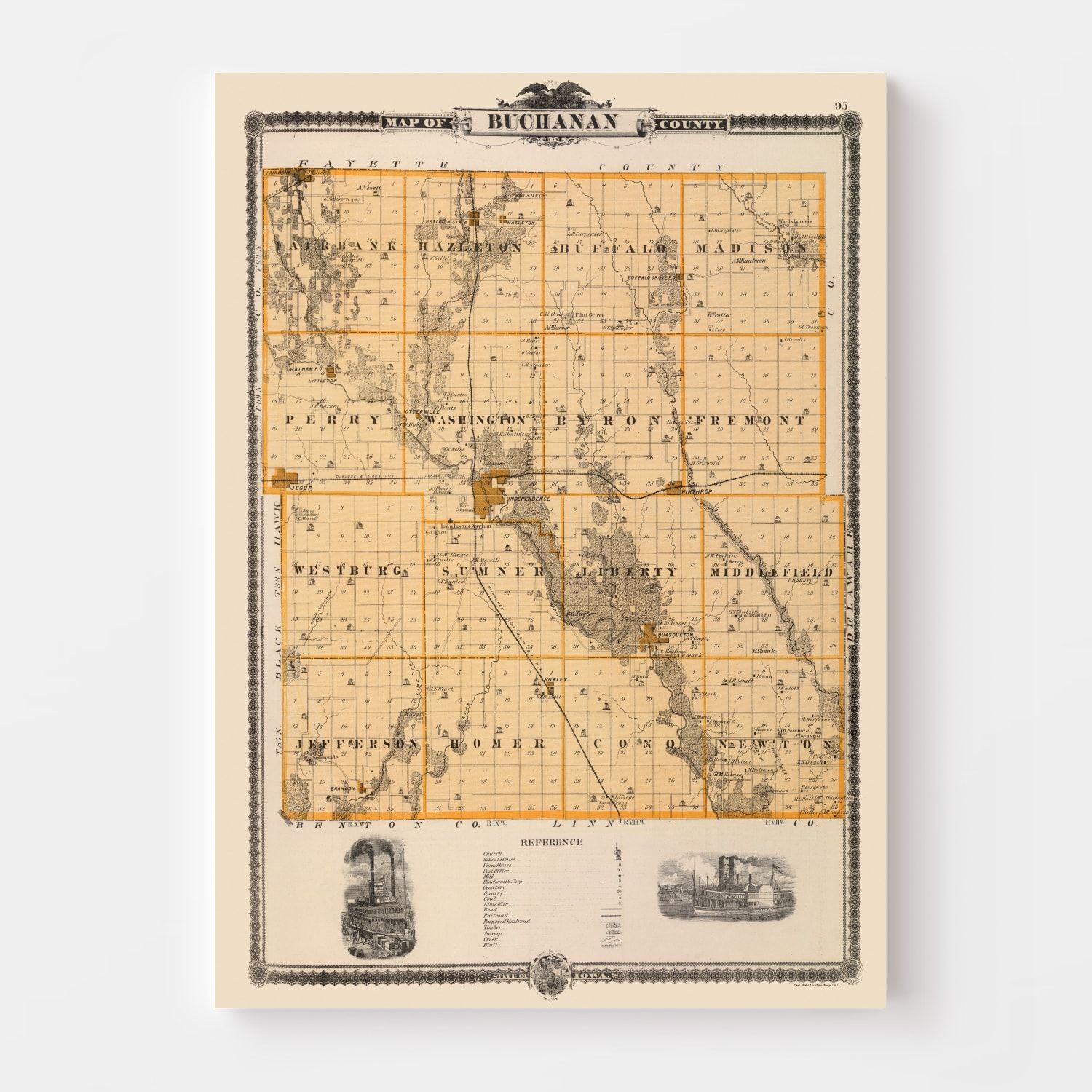 Vintage Map of Buchanan County Iowa, 1875 by Ted's Vintage Art