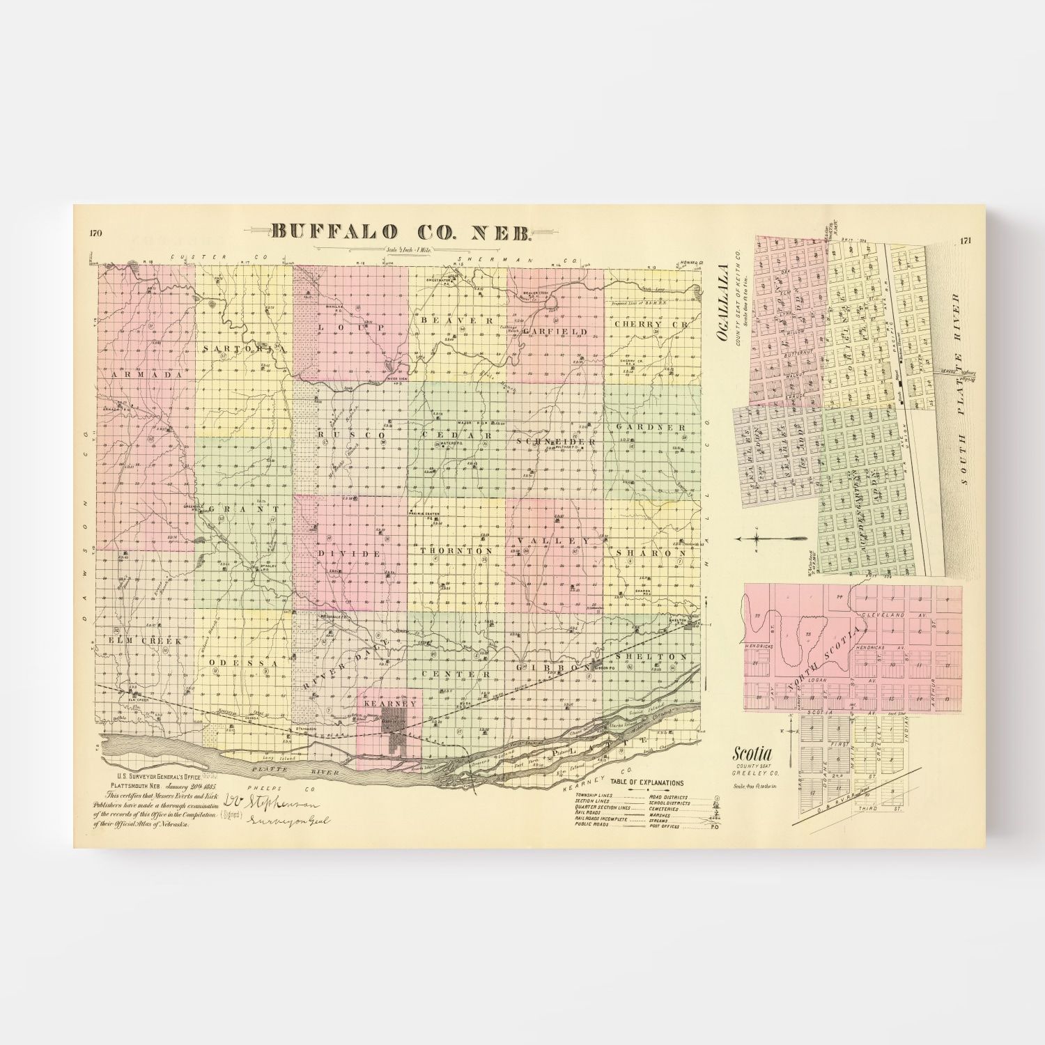 Vintage Map of Buffalo County Nebraska 1885 by Ted #39 s Vintage Art