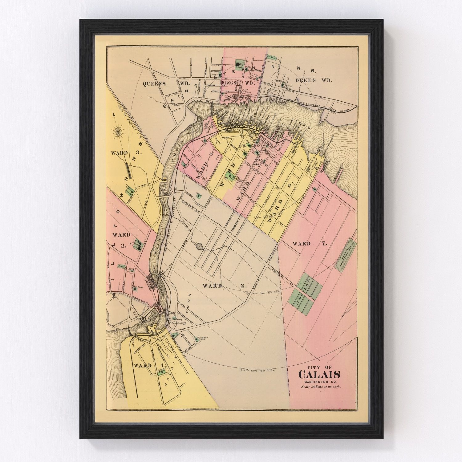 Vintage Map of Calais, Maine 1894 by Ted's Vintage Art