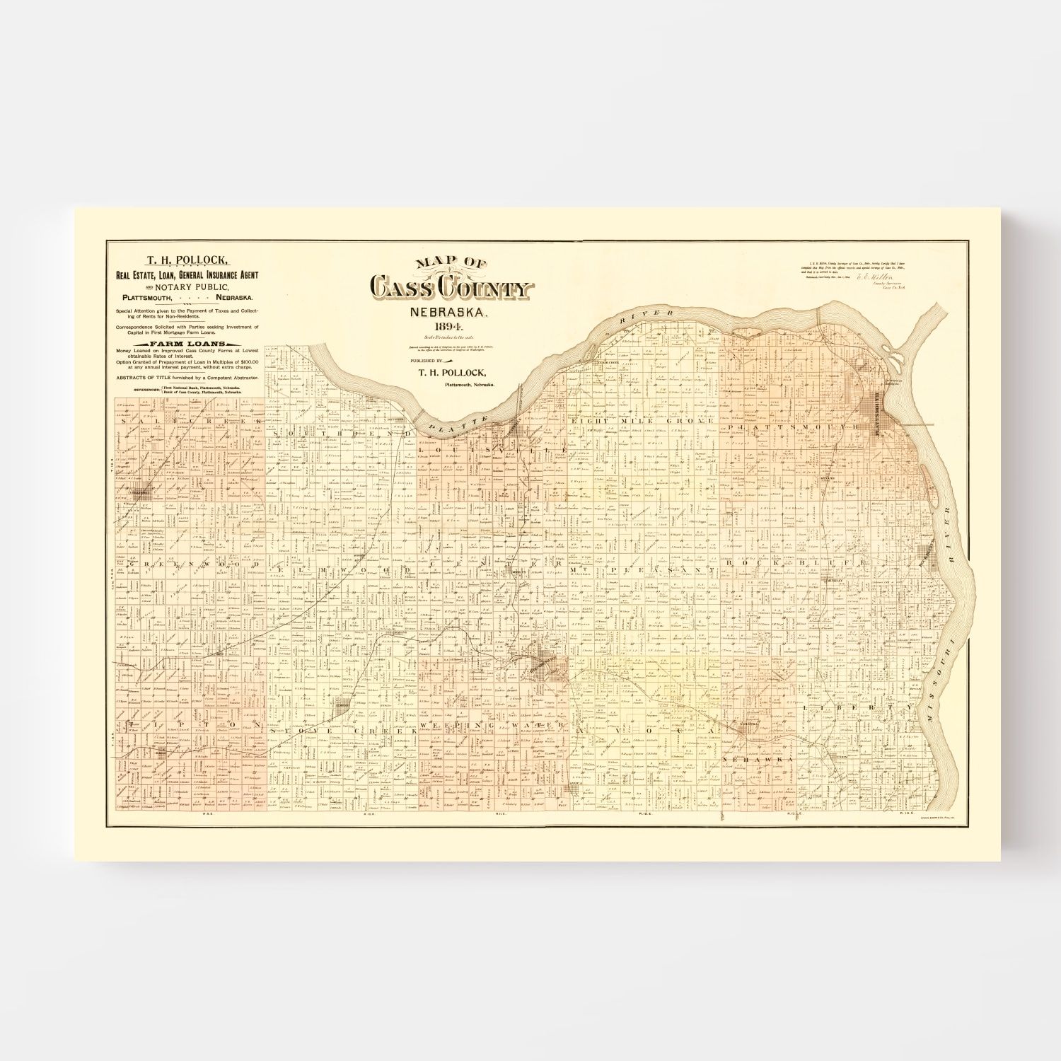 Vintage Map Of Cass County Nebraska 1894 By Teds Vintage Art 8107