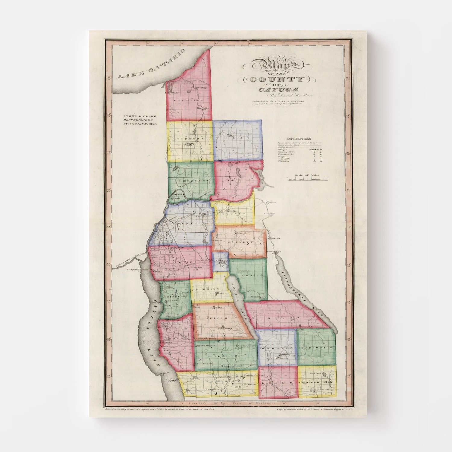 Vintage Map of Cayuga County New York, 1840 by Ted's Vintage Art