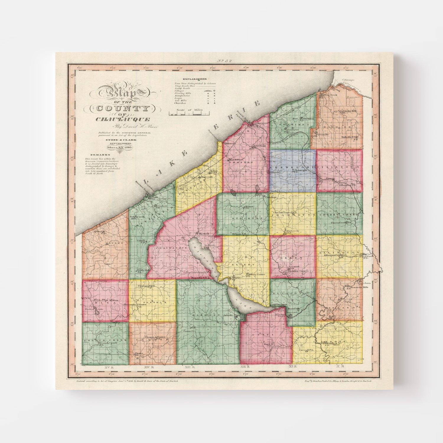 Vintage Map of Chautauqua County New York, 1840 by Teds Vintage Art