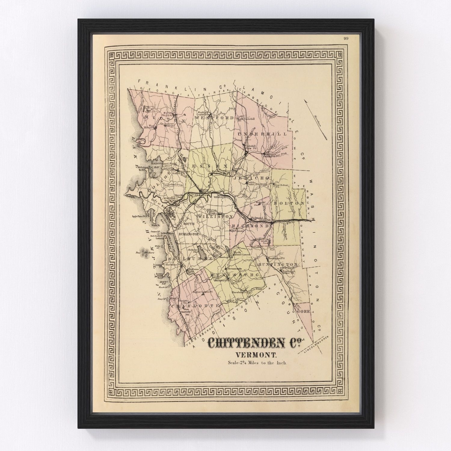 Vintage Map Of Chittenden County Vermont 1876 By Teds Vintage Art