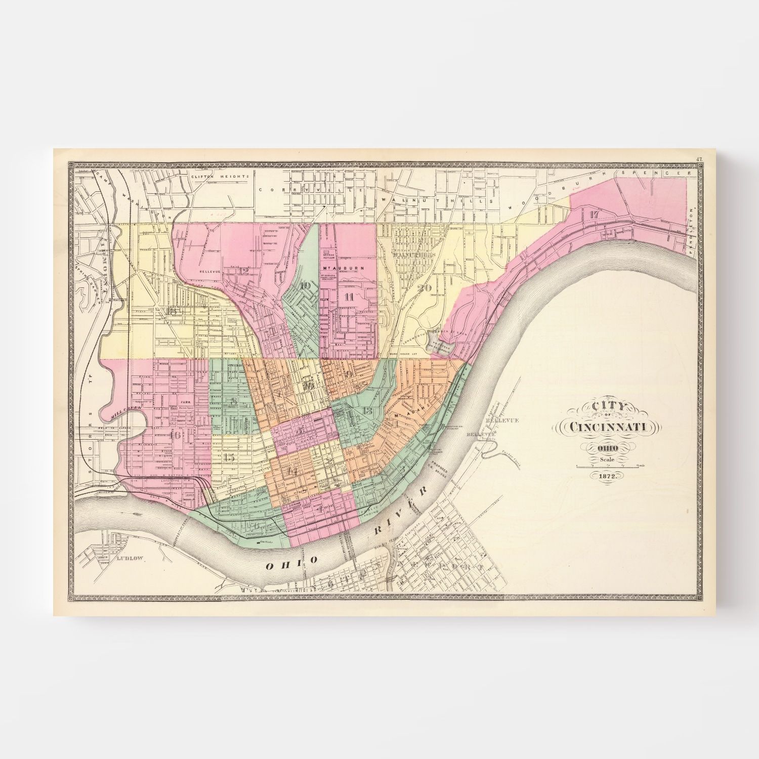 Vintage Map of Cincinnati, Ohio 1872 by Ted's Vintage Art