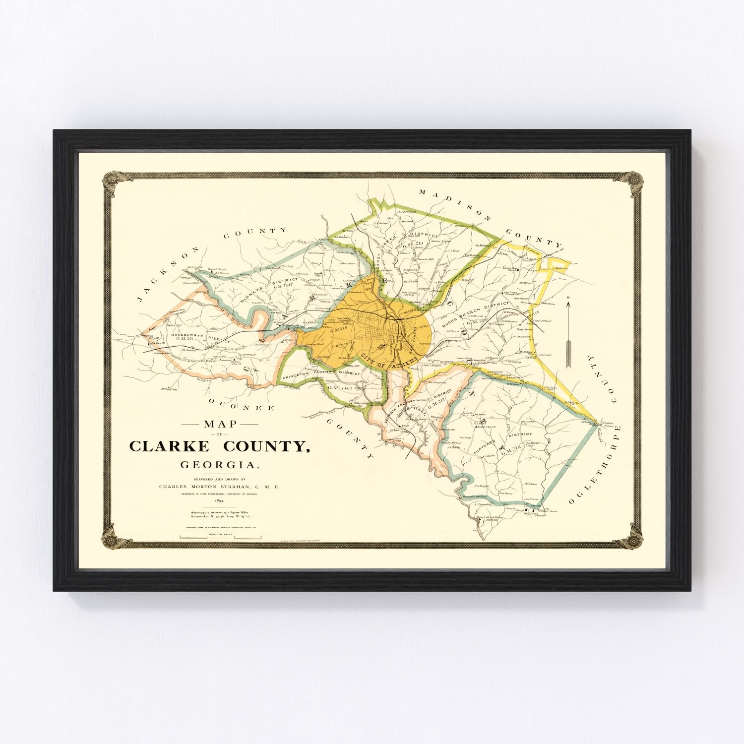 Vintage Map Of Clarke County, Georgia 1893 By Ted's Vintage Art