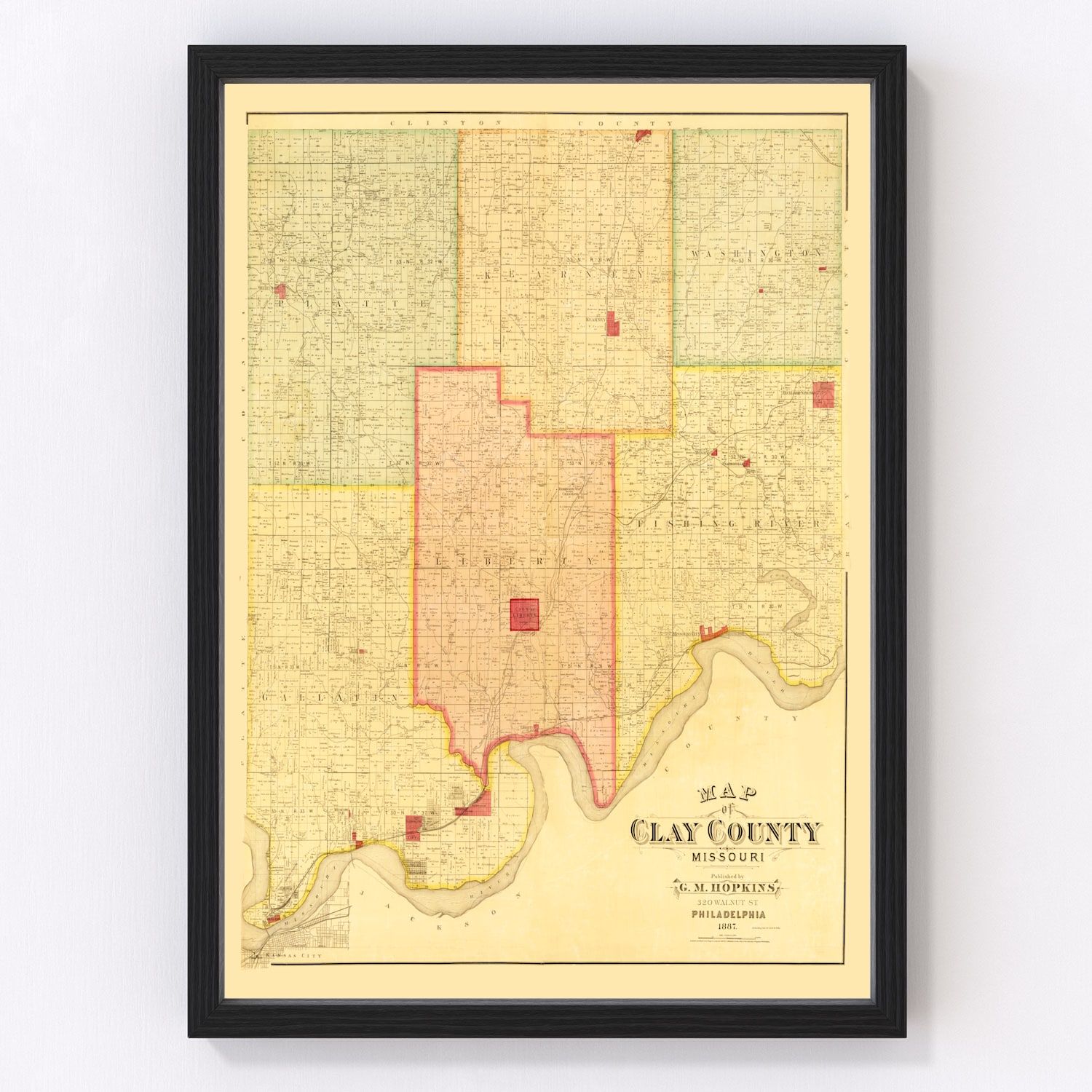 Vintage Map of Clay County, Missouri 1887 by Ted's Vintage Art