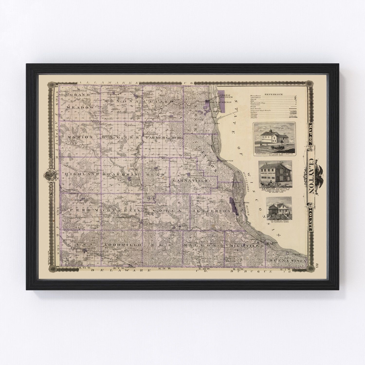 Vintage Map of Clayton County Iowa, 1875 by Ted's Vintage Art