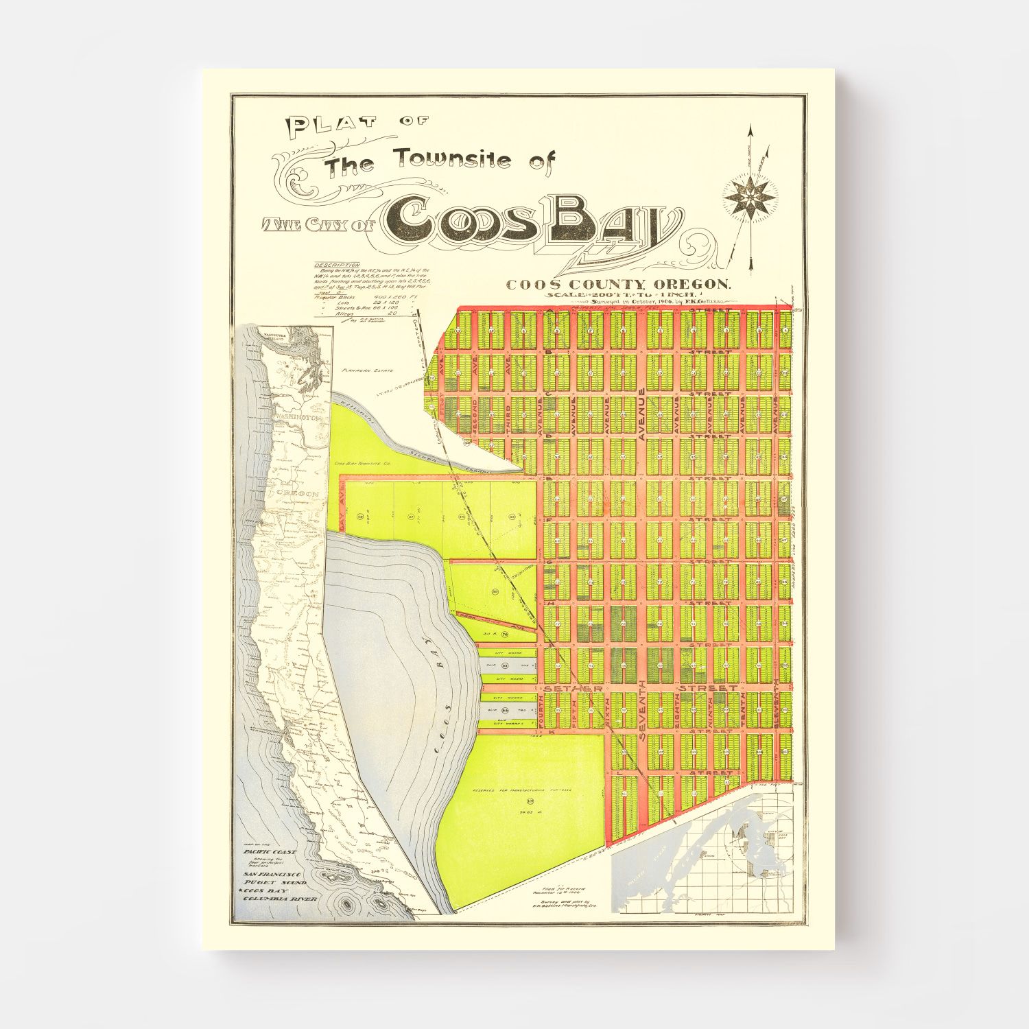 Vintage Map of Coos Bay, Oregon 1906 by Ted's Vintage Art