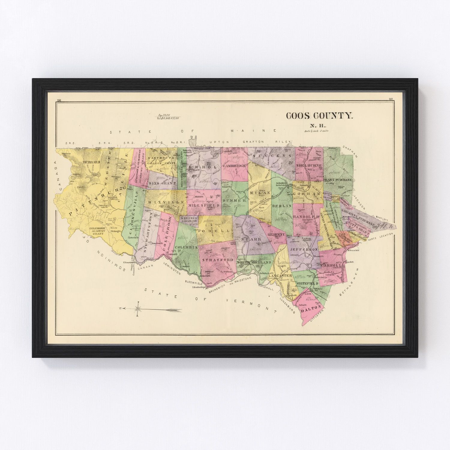 Vintage Map of Coos County New Hampshire, 1892 by Ted's Vintage Art