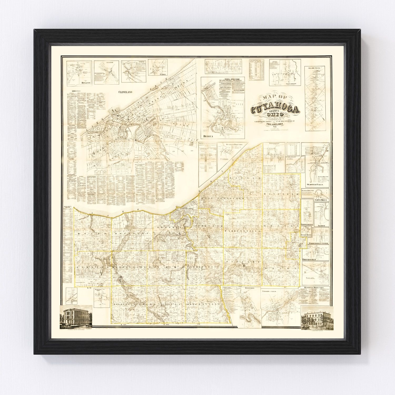 Vintage Map of Cuyahoga County, Ohio 1858 by Ted's Vintage Art