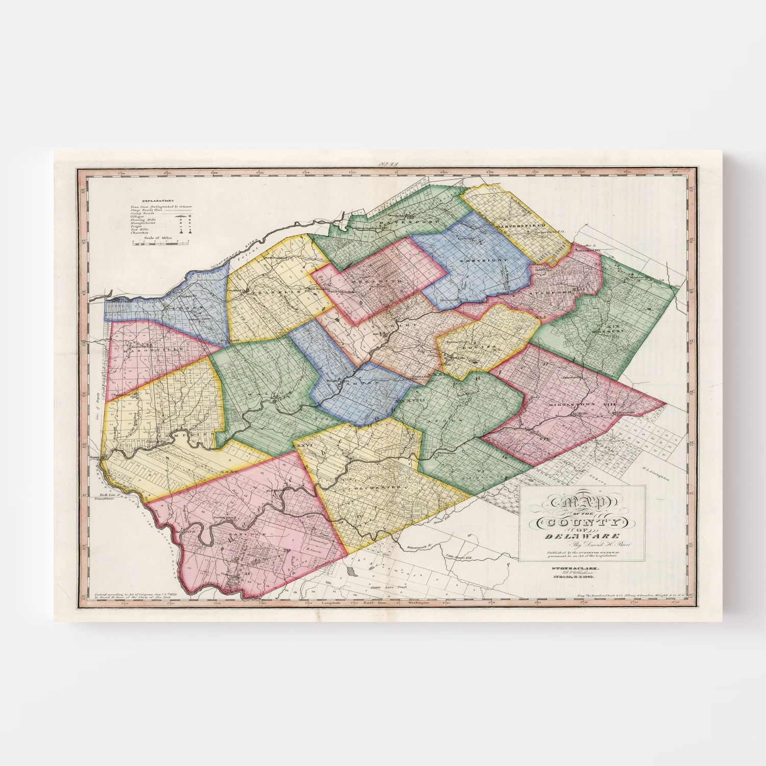 Vintage Map of Delaware County New York, 1840 by Ted's Vintage Art