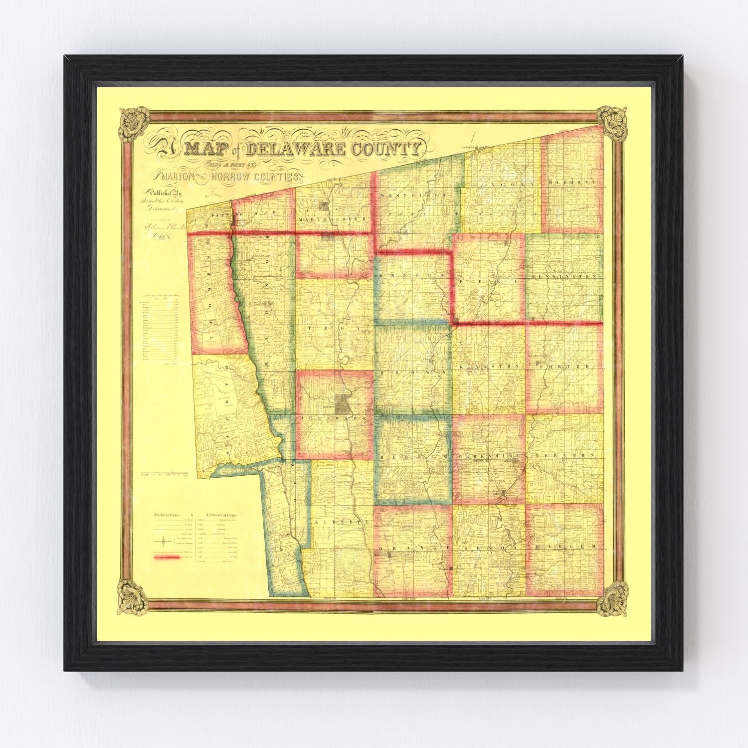 Vintage Map of Delaware County, Ohio 1849 by Ted's Vintage Art