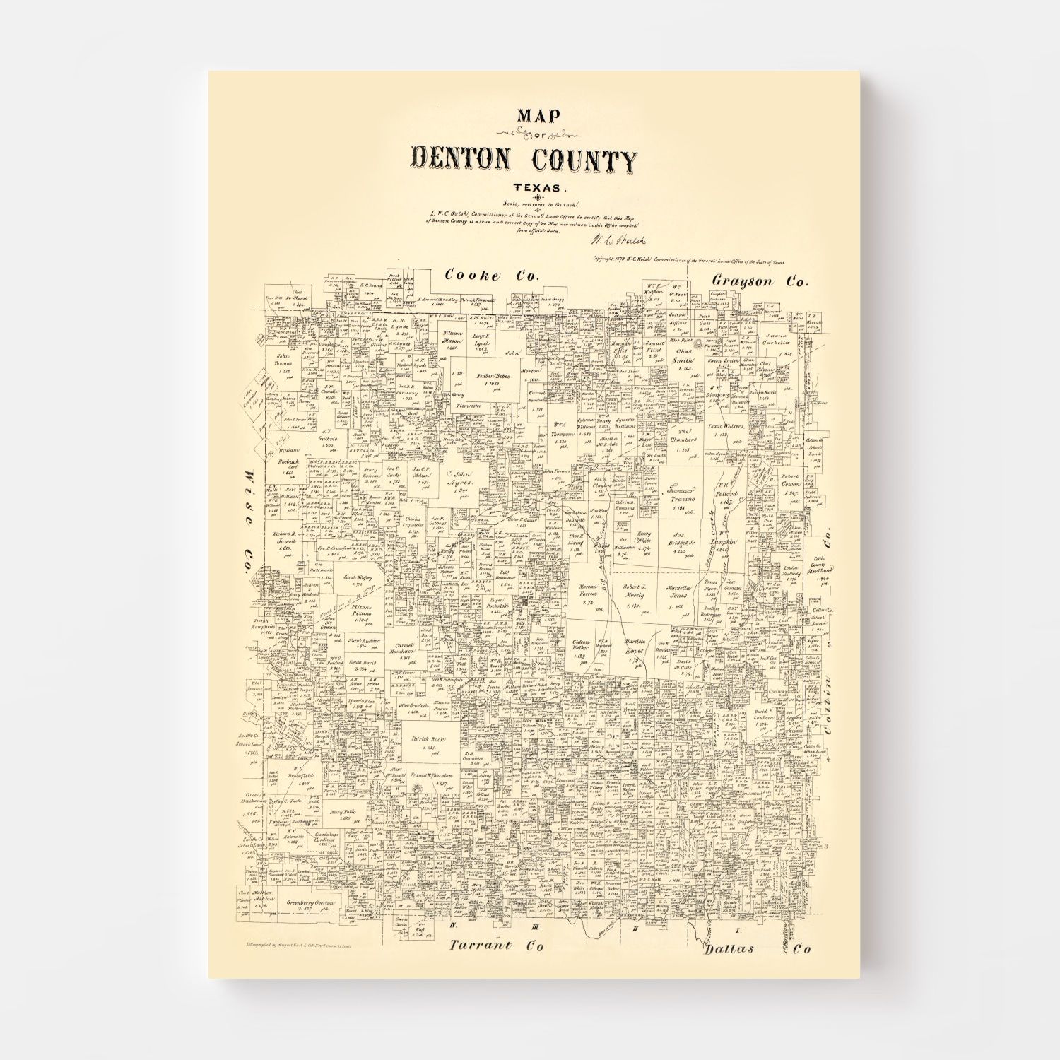 Vintage Map Of Denton County, Texas 1879 By Ted's Vintage Art